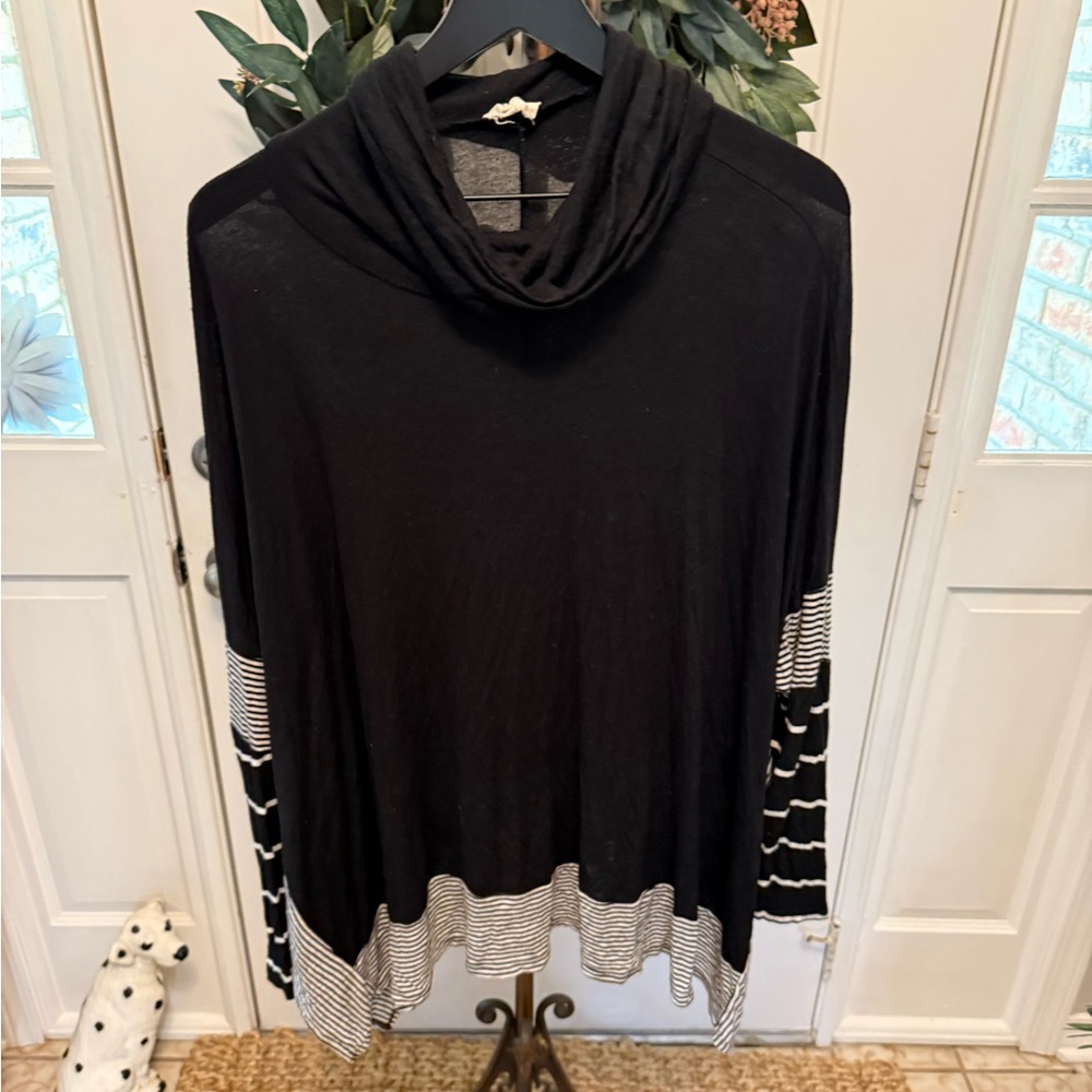 Bibi Colorblock Mixed Stripe Oversized Soft Jersey Knit  Cowl Neck Top S